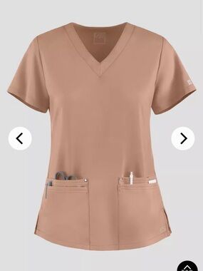 Easy STRETCH Lina Mitered Women's 4-Pocket V-Neck Scrub Top, Khaki